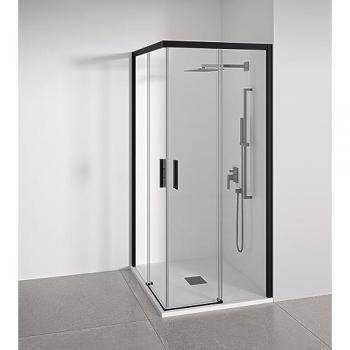 Mampara de Ducha Angular 2 Correderas + 2 Fijos - Sin Perfilería Inferior - Cristal Templado Antical 6mm - Acabado en Plata Brillo o Negro Mate - Fácil Instalación y