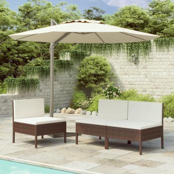 3-Piece Brown Poly Rattan Garden Chair Set with Cushions