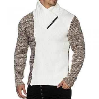 tazzio Hombre Styler punto grueso de sudadera con cremallera patrón de cuello Melange 16478 crudo L