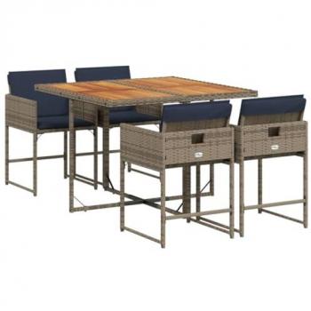 5-Piece Grey Poly Rattan Garden Dining Set with Cushions