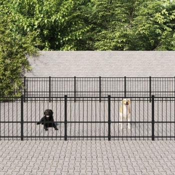 Jaula para perros de acero al aire libre 59,28 m² - Perrera de exterior de acero 59,28 m² Negro