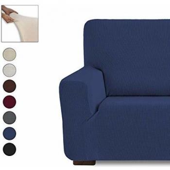 Eiffel Textile Monaco Elastica Adaptable. Funda Sofa Lisa, 94% poliéster 6% Elastano, Azúl, Set 1+1 Plazas