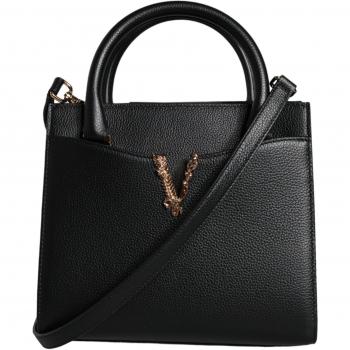 Versace Women's Black Leather Crossbody Bag with Adjustable Strap - One Size
