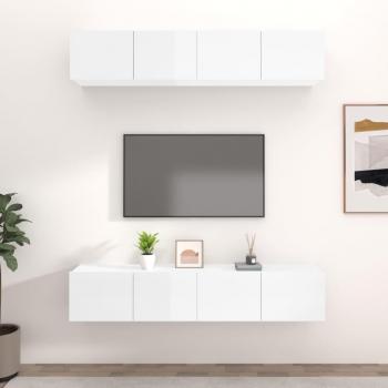 Mueble de TV vidaXL 4 uds madera contrachapada 80x30x30 cm, Mueble de salón, mesa de TV glossy white