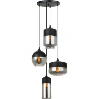 Lámpara colgante moderna Molina Black, 4 luces, pantalla negra ahumada, regulable E27