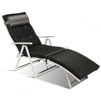 Folding Chaise Lounge Chairs with Cushions (Set of 2) - Gray
