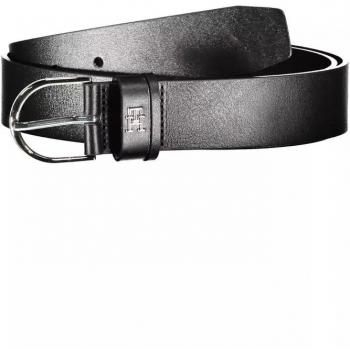 Tommy Hilfiger Elegant Black Leather Belt for Men - 85 cm / 34 Inches with Metal Buckle