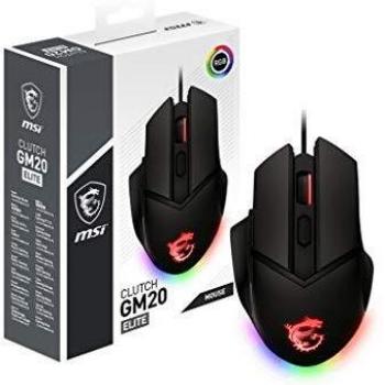 MSI CLUTCH GM20 ELITE Gaming Mouse -Sensor Óptico 6400 DPI, Mano Derecha, Interruptores OMRON 20M+ Clics, 6-Botones, Sistema de Peso Ajustable, Latencia 1ms, RGB Mystic Light, 98-109g - Ratón Cableado