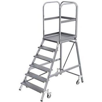 Escalera de Podio de Aluminio con 6 Escalas, Acceso Unilateral y Ruedas Federadas