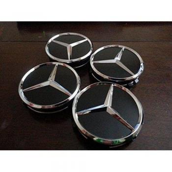 4 NEW * 75 mm Mercedes Black Chrome Alloy Wheel Badges for A B C E S CLASSES