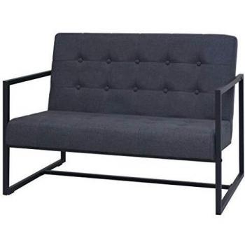 vidaXL Sofá 2 Plazas Reposabrazos Acero Tela Gris Oscuro Sillón Asiento Silla