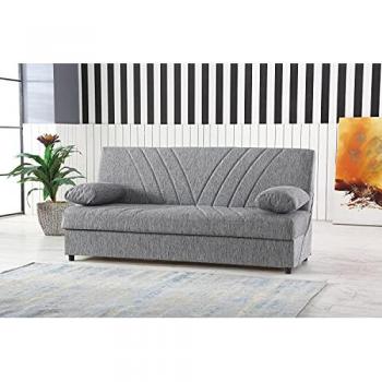 Sofá Cama Contenedor DMORA Ramon de 3 Plazas con 2 Cojines, Tela Acolchada y Apertura Click-Clack, 181x81h88 cm, Color Gris