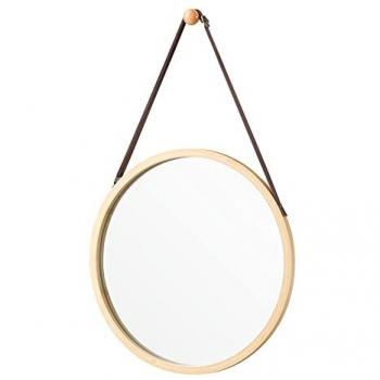 Espejo de Pared Redondo Bykle con Correa Ajustable 60 x Ø 38 cm en Bambú Natural