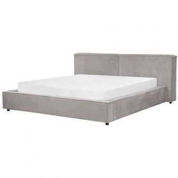 Cama Super King Size Tapizada en Tela Gris con Cabecero y Piecero Acolchados y Somier de Lamas 180 x 200 cm Linards