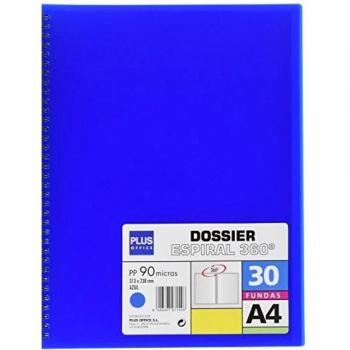 Plus Office 13461-30-BL - Carpeta dossier con 30 fundas y espiral, azul