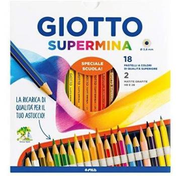 Set de 18 Pasteles Giotto Supermina + 2 Lápices HB y 2B