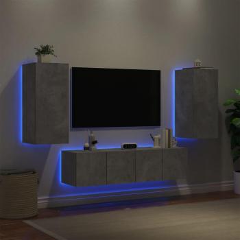 Muebles de TV de pared con LED 4 PC gris hormigón madera multicapa