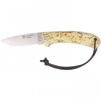 Navaja de caza Joker Cocker NL134 con hoja de acero inoxidable MOVA de 9 cm, mango de Abedul Largo y cordón de cuero - Ideal para pesca, caza, camping y senderismo