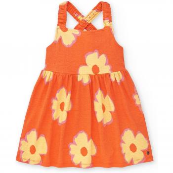 Tuc Tuc - Vestido de niña de punto en naranja con estampado floral Paradise Beach