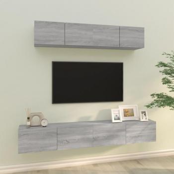 Set de Muebles para TV 4 Piezas en Madera Contrachapada Gris Sonoma