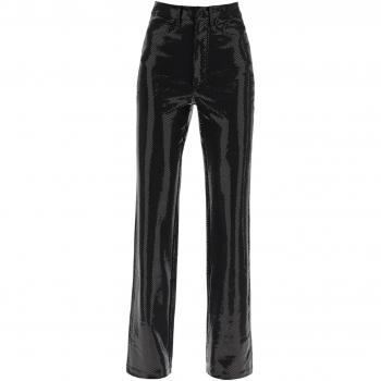 Rotate Birger Christensen Women's Rotana Foil Jersey Pants in Black | Size 34 | 100143100
