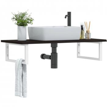 Estante de lavabo de pared de acero y madera maciza de roble