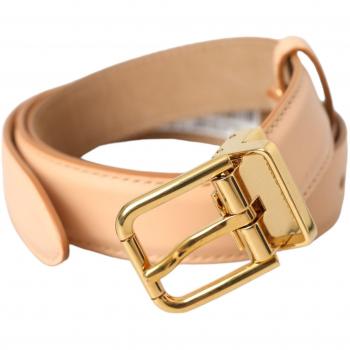 Dolce & Gabbana Beige Calfskin Leather Gold Metal Buckle Belt - 80 cm / 32 Inches