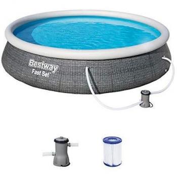 Piscina Inflable Fast Set Bestway Con Bomba De Filtración Gris Ø396x84 Cm