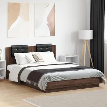 Cama con cabecero de madera de ingeniería marrón roble 120x200 cm multicapa