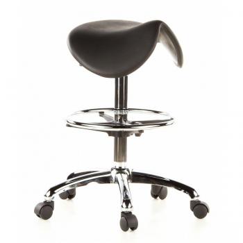 hjh OFFICE 665070 Taburete de Trabajo y Giratorio Top Work 13 Espuma Duro Negro Cromado, Asiento ergonómico en Forma de una Silla de Montar