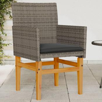 vidaXL Garden Chairs with Cushions 2 pcs Grey Poly Rattan & Solid Wood