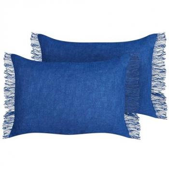 Conjunto de 2 cojines decorativos rectangulares con flecos 35 x 50 cm en algodón azul marino Maba