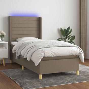 Cama blanda con colchón y luces LED Tortorora 90x200 cm, tela gris taupe