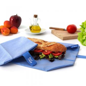 Roll'eat ® | Bolsa Merienda, Porta Bocadillos con Envoltorio Reutilizable, Porta Alimentos Ecológico sin BPA, Bolsa de Tela, Color Azul - Boc'n'Roll