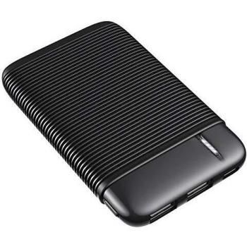 RIWNNI Mini Bateria Externa 5000mAh, Ultra Delgado Power Bank Pequeño y Ligero Batería Portátil con 2 Salida & 2 Entrada Carga Rápida Cargador Portatil Movil para iPhone, Samsung, Huawei y Más - Negro