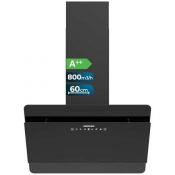 Campana Extractora Decorativa Cecotec Bolero Flux DT 608000 Vidrio Negro A++ 60cm, Motor 210W, Succión 800m3/h, Control Táctil y Movimiento de Mano