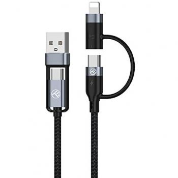Cable Tellur 4 en 1 USB/Tipo-C a Tipo-C (PD65W)/Lightning (PD20W) 1m negro