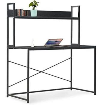 vidaXL Mesa Escritorio Ordenador Estantería Diseño Moderno Industrial Mueble Estante PC Computador Estudio Oficina Casa Trabajo Aglomerado Metal Negro