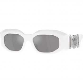 Versace VE4425U Sunglasses, Color: 314/6G, Style: Geometric, Frame Color: White, Lens Color: Light Gray Mirrored, Size: 54mm, Gender: Women's