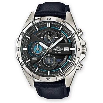 Casio EDIFICE Reloj en caja sólida de acero inoxidable, 10 BAR, Azul/Negro, para Hombre, con Correa de Cuero, EFR-556L-1AVUEF