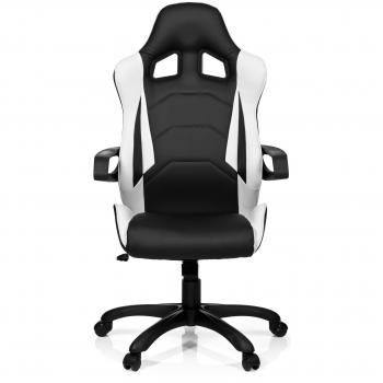 hjh OFFICE 621836 Silla Gaming Game Pro I Piel sintética Negro/Blanco, Silla Escritorio, Muy cómodo, Respaldo Alto