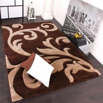 Alfombra De Diseño Festival Con Contorneado Y Dibujo en Marrón Beige Y Crema, Grösse:240x330 cm