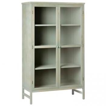 Vitrina Doble de Madera Reciclada Verde Decapado con Puertas de Cristal 100x165 cm