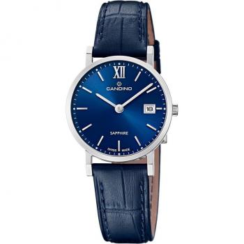 Reloj Candino Couple Classic C4725/2 para Mujer, Caja de Acero Inoxidable 316L Gris Plata, Correa de Piel Azul