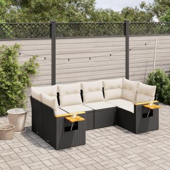 6-Piece Black Poly Rattan Garden Sofa Set with Cushions