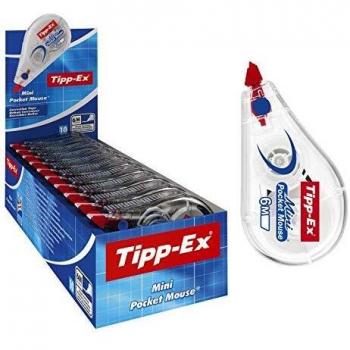 Tipp-Ex Cinta Correctora Blanca de Bolígrafos, Mini Pocket Mouse, Muy Resistente, 6m x 5mm, Caja de 10