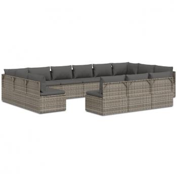 13 Piece Grey Poly Rattan Garden Lounge Set with Cushions
