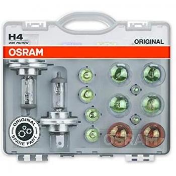 Osram CLK H4 24V Estuche H4 Equipado con una Lámpara para Faros, 24 V y otras Cinco Lámparas de Repuesto Importantes Junto con Tres Fusibles Planos