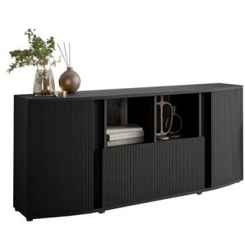 Aparador Charlotte 197, Negro y Roble, Aglomerado Laminado y MDF, 179 x 82 x 47 cm