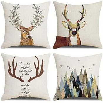 LAXEUYO Funda de Cojín 45x45cm Decorativa Almohada para Sofá Cojines Cama Set de 4 Funda cojin cojin Alce